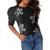 imageDokotoo Womens Short Puff Sleeve Knit Tops 2025 Trendy Crewneck Striped T Shirts Casual Summer BlousesZ Black