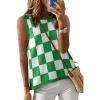 imageDokotoo Womens Summer Tops 2025 Casual Striped Color Block High Neck Tank Top Loose Knit High Low Sleeveless Shirts BlousesCheckered Green