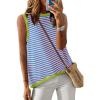 imageDokotoo Womens Summer Tops 2025 Casual Striped Color Block High Neck Tank Top Loose Knit High Low Sleeveless Shirts BlousesGreen