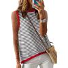 imageDokotoo Womens Summer Tops 2025 Casual Striped Color Block High Neck Tank Top Loose Knit High Low Sleeveless Shirts BlousesGrey