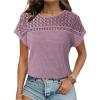 imageDokotoo Womens Tops Casual Scoop Neck Short Sleeve Waffle Knit Hollow Out Shirts Loose Tunic Tops BlousesLight Purple