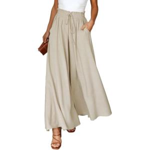 imageDokotoo Pants for Women Casual Elastic Waist Wide Leg Pants with Pockets1 Beige