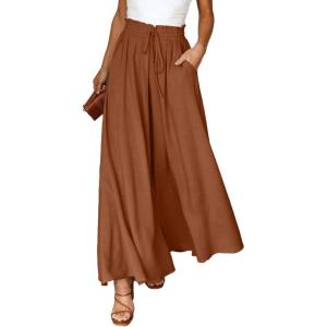 imageDokotoo Pants for Women Casual Elastic Waist Wide Leg Pants with Pockets1 Brown