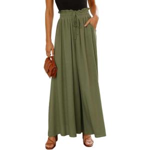 imageDokotoo Pants for Women Casual Elastic Waist Wide Leg Pants with Pockets1 Green