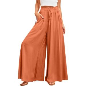 imageDokotoo Pants for Women Casual Elastic Waist Wide Leg Pants with Pockets1 Red