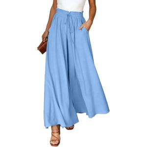 imageDokotoo Pants for Women Casual Elastic Waist Wide Leg Pants with Pockets1 Sky Blue