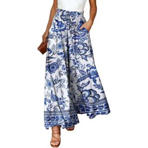 imageDokotoo Pants for Women Casual Elastic Waist Wide Leg Pants with Pockets2 Blue