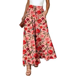 imageDokotoo Pants for Women Casual Elastic Waist Wide Leg Pants with Pockets2 Rose