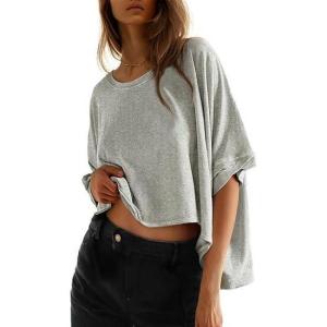 imageDokotoo Summer Shirts 2025 Womens Solid T Shirts for Women Loose Oversized Tops Basic TeeA Light Grey