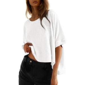 imageDokotoo Summer Shirts 2025 Womens Solid T Shirts for Women Loose Oversized Tops Basic TeeA White