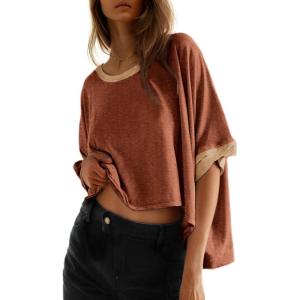 imageDokotoo Summer Shirts 2025 Womens Solid T Shirts for Women Loose Oversized Tops Basic TeeCinnamon