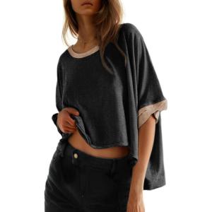 imageDokotoo Summer Shirts 2025 Womens Solid T Shirts for Women Loose Oversized Tops Basic TeeColor Black