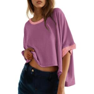 imageDokotoo Summer Shirts 2025 Womens Solid T Shirts for Women Loose Oversized Tops Basic TeeHeather