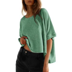 imageDokotoo Summer Shirts 2025 Womens Solid T Shirts for Women Loose Oversized Tops Basic TeeLaurel Green