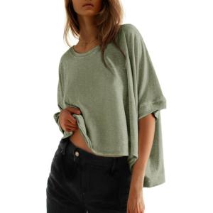 imageDokotoo Summer Shirts 2025 Womens Solid T Shirts for Women Loose Oversized Tops Basic TeeMeadow Mist Green