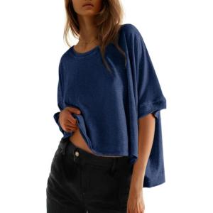 imageDokotoo Summer Shirts 2025 Womens Solid T Shirts for Women Loose Oversized Tops Basic TeeSail Blue