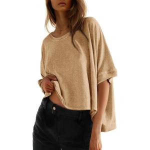 imageDokotoo Summer Shirts 2025 Womens Solid T Shirts for Women Loose Oversized Tops Basic TeeSmoke Gray