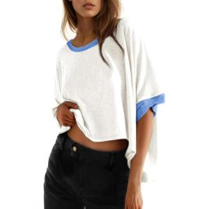 imageDokotoo Summer Shirts 2025 Womens Solid T Shirts for Women Loose Oversized Tops Basic TeeWhite