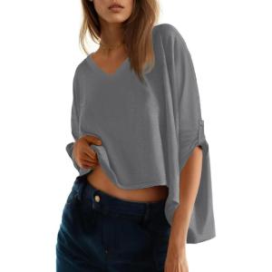 imageDokotoo Summer Shirts 2025 Womens Solid T Shirts for Women Loose Oversized Tops Basic TeeZ Grey