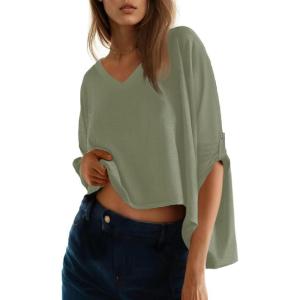 imageDokotoo Summer Shirts 2025 Womens Solid T Shirts for Women Loose Oversized Tops Basic TeeZ Smoke Green