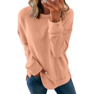 imageDokotoo Womens Casual Crew Neck Sweatshirt Loose Soft Long Sleeve Pullover TopsA Apricot Powder