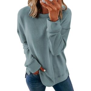 imageDokotoo Womens Casual Crew Neck Sweatshirt Loose Soft Long Sleeve Pullover TopsA Blue