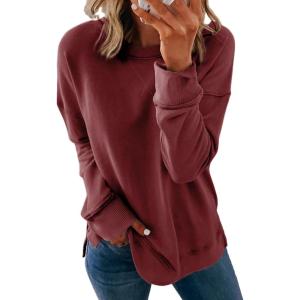 imageDokotoo Womens Casual Crew Neck Sweatshirt Loose Soft Long Sleeve Pullover TopsA Burgundy