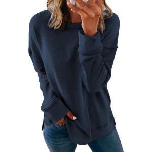 imageDokotoo Womens Casual Crew Neck Sweatshirt Loose Soft Long Sleeve Pullover TopsA Dark Blue