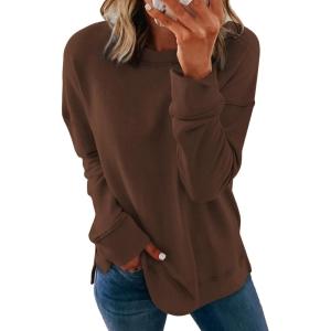 imageDokotoo Womens Casual Crew Neck Sweatshirt Loose Soft Long Sleeve Pullover TopsA Dark Brown