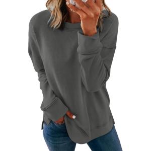 imageDokotoo Womens Casual Crew Neck Sweatshirt Loose Soft Long Sleeve Pullover TopsA Dark Grey