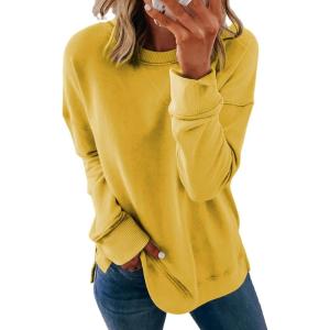 imageDokotoo Womens Casual Crew Neck Sweatshirt Loose Soft Long Sleeve Pullover TopsA Dark Yellow