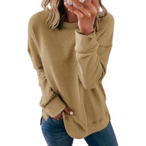imageDokotoo Womens Casual Crew Neck Sweatshirt Loose Soft Long Sleeve Pullover TopsA Khaki
