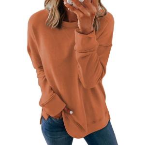 imageDokotoo Womens Casual Crew Neck Sweatshirt Loose Soft Long Sleeve Pullover TopsA Orange