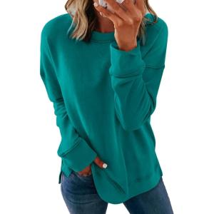 imageDokotoo Womens Casual Crew Neck Sweatshirt Loose Soft Long Sleeve Pullover TopsA Peacock Blue