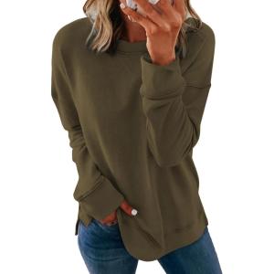 imageDokotoo Womens Casual Crew Neck Sweatshirt Loose Soft Long Sleeve Pullover TopsA Pickle Green