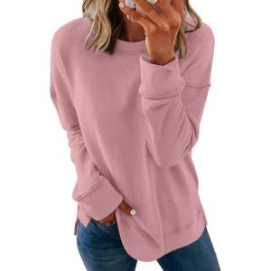imageDokotoo Womens Casual Crew Neck Sweatshirt Loose Soft Long Sleeve Pullover TopsA Pink