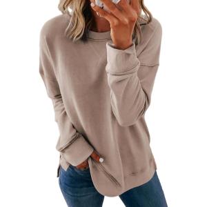 imageDokotoo Womens Casual Crew Neck Sweatshirt Loose Soft Long Sleeve Pullover TopsA Simply Taupe