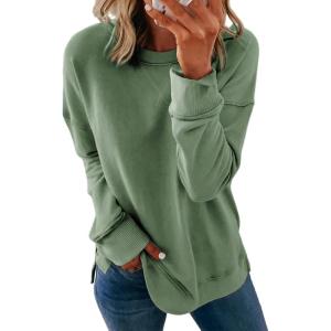 imageDokotoo Womens Casual Crew Neck Sweatshirt Loose Soft Long Sleeve Pullover TopsA Spinach Green