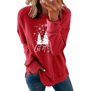 imageDokotoo Womens Casual Crew Neck Sweatshirt Loose Soft Long Sleeve Pullover TopsB Red 1