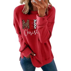 imageDokotoo Womens Casual Crew Neck Sweatshirt Loose Soft Long Sleeve Pullover TopsB Red 2
