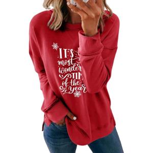 imageDokotoo Womens Casual Crew Neck Sweatshirt Loose Soft Long Sleeve Pullover TopsC Red 5