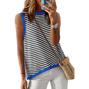 imageDokotoo Womens Summer Tops 2025 Casual Striped Color Block High Neck Tank Top Loose Knit High Low Sleeveless Shirts BlousesBlack 2