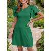 imageDokotoo Women 2025 Summer Ruffle Edge Sleeve Dresses Floral Casual Beach Mini Dress with PocketA Dark Green