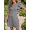 imageDokotoo Women 2025 Summer Ruffle Edge Sleeve Dresses Floral Casual Beach Mini Dress with PocketGray