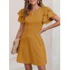 imageDokotoo Women 2025 Summer Ruffle Edge Sleeve Dresses Floral Casual Beach Mini Dress with PocketJurassic Gold