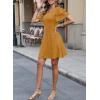 imageDokotoo Women 2025 Summer Ruffle Edge Sleeve Dresses Floral Casual Beach Mini Dress with PocketJurassic Gold