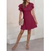 imageDokotoo Women 2025 Summer Ruffle Edge Sleeve Dresses Floral Casual Beach Mini Dress with PocketMineral Red