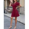 imageDokotoo Women 2025 Summer Ruffle Edge Sleeve Dresses Floral Casual Beach Mini Dress with PocketMineral Red