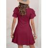 imageDokotoo Women 2025 Summer Ruffle Edge Sleeve Dresses Floral Casual Beach Mini Dress with PocketMineral Red