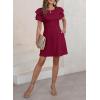 imageDokotoo Women 2025 Summer Ruffle Edge Sleeve Dresses Floral Casual Beach Mini Dress with PocketMineral Red